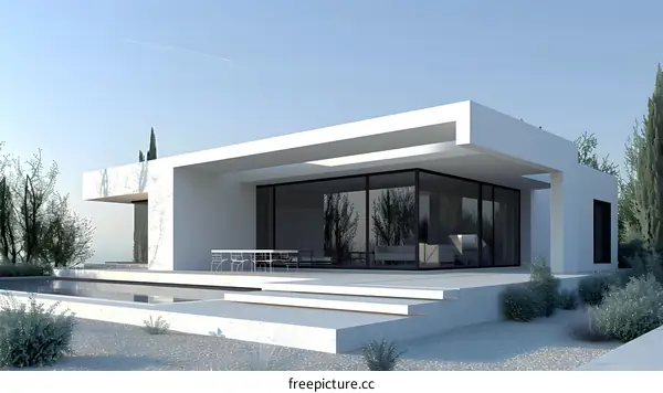 Modern Minimalist House With Pool And Landscaping