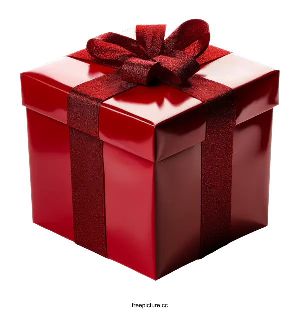 [Transparent Background PNG]Red Gift Box with Ribbon and Bow