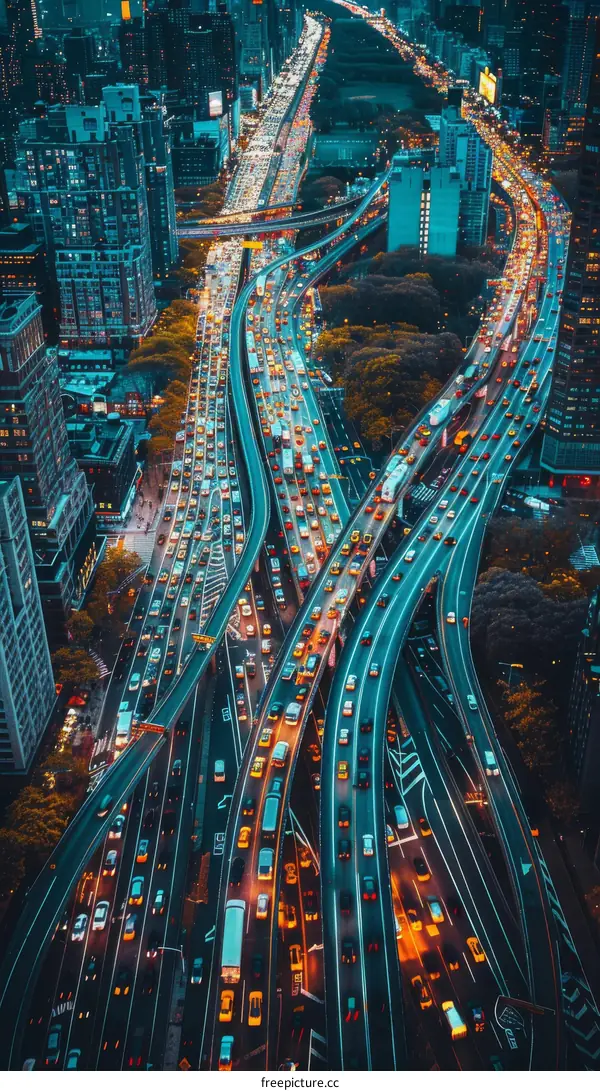 Night Traffic Interchange on Urban Highway