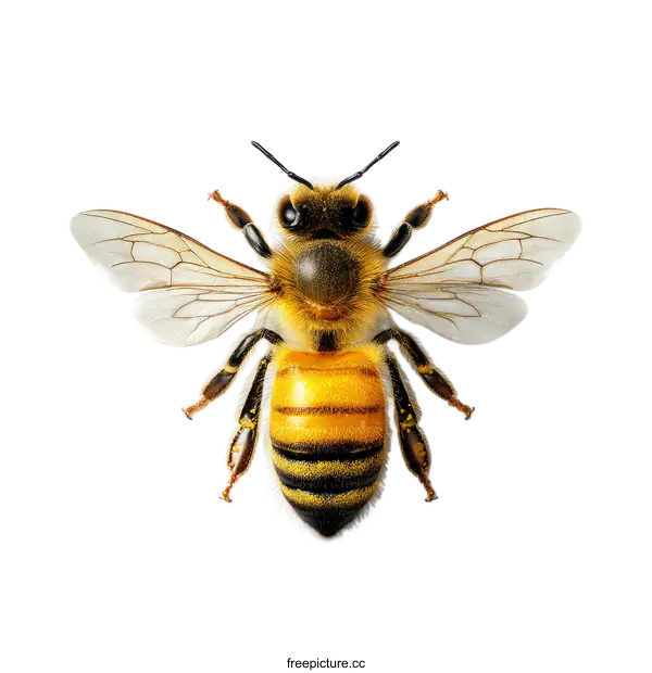 [Transparent Background PNG]Close-up Detailed Honeybee with Open Wings