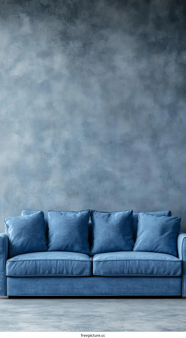 Modern Blue Sofa Against Textured Wall