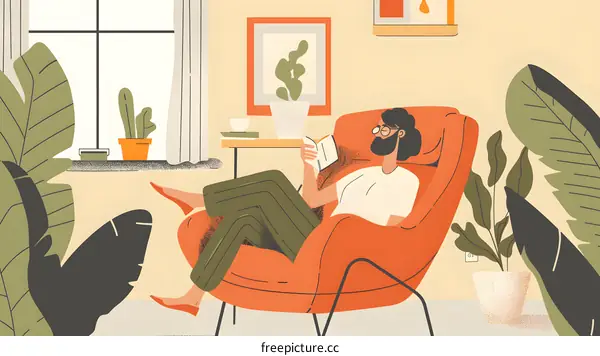 Man Relaxing In Armchair Reading Book