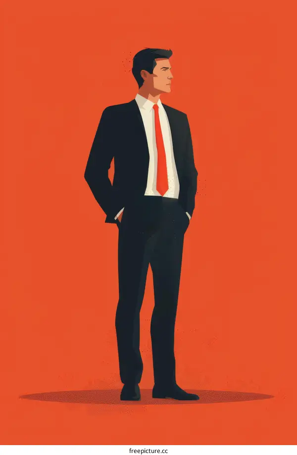 Confident businessman in suit with hands in pockets