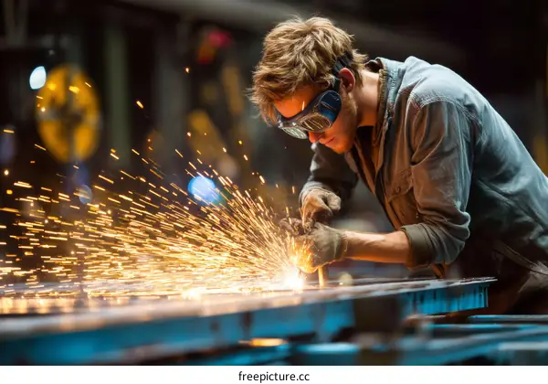 Industrial Worker Welding Metal Structure