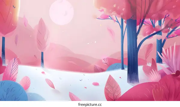 Pink Landscape with Trees and Moon