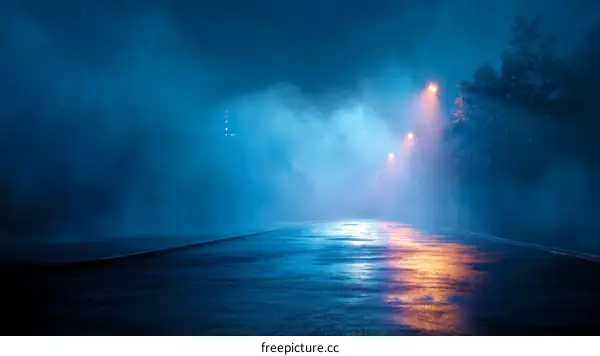 Misty Night Road at Dusk with Street Lights