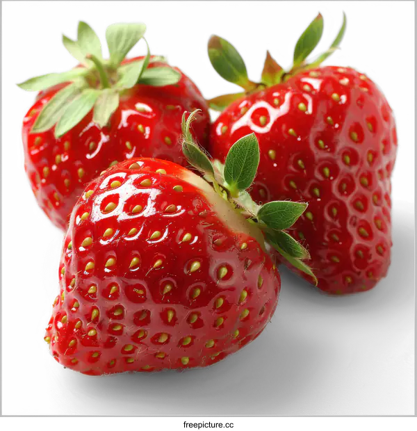 [Transparent Background PNG]Three Fresh Strawberries on a transparent background