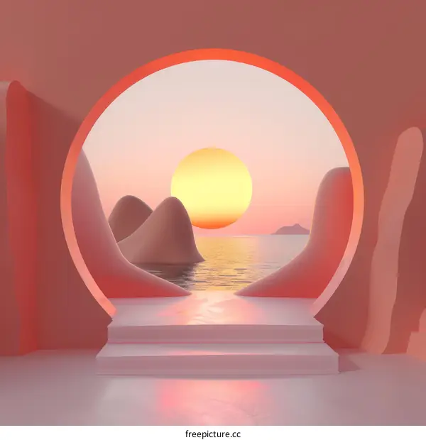 Pink Sunset Archway Over the Ocean