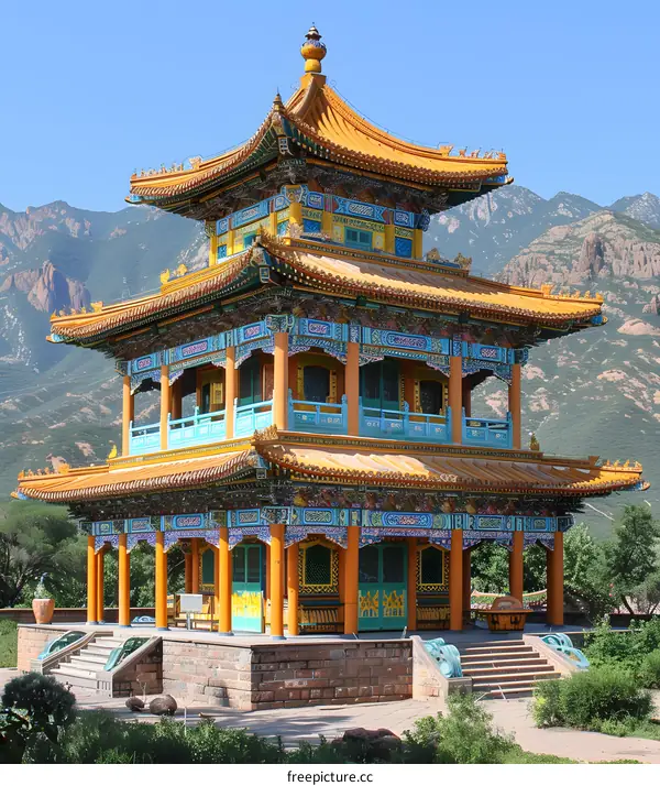 Colorful Chinese Pagoda in the Mountains