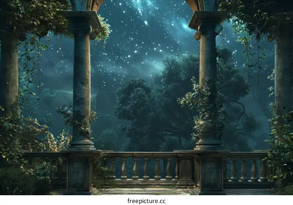 Dreamy Terrace with Glowing Stars and a Moonlit Sky