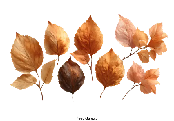 [Transparent Background PNG]Autumn Leaves Arrangement Isolated on White
