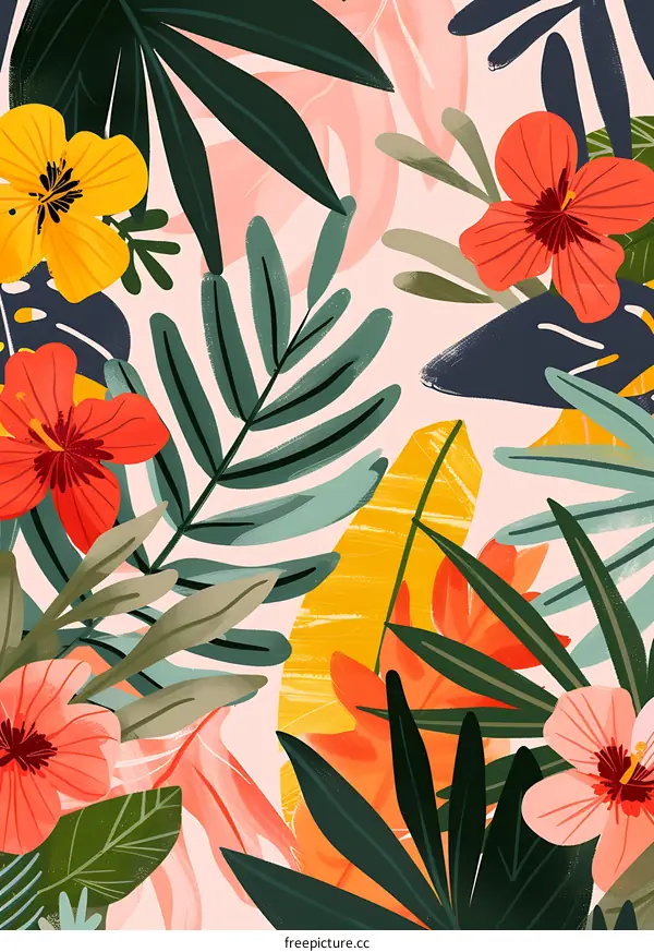 Tropical Floral Pattern With Hand Painted Style