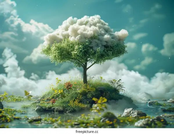 Magical Cloud Tree Island Landscape