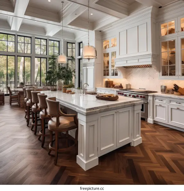 Modern Farmhouse Kitchen With White Cabinets and Hardwood Floors