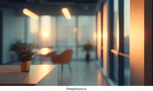 Modern Office Interior Sunset View