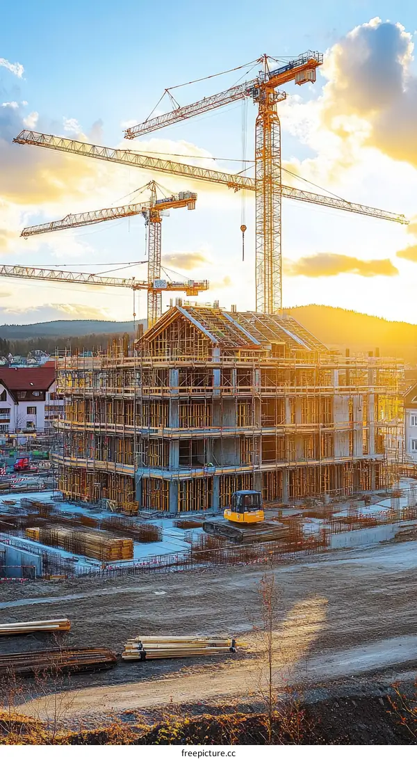 Construction Site Under Construction with Cranes