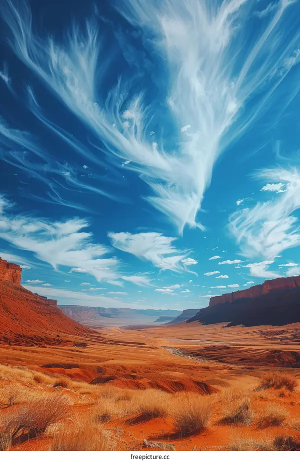 Arid Desert Canyon Landscape with Blue Sky and Clouds