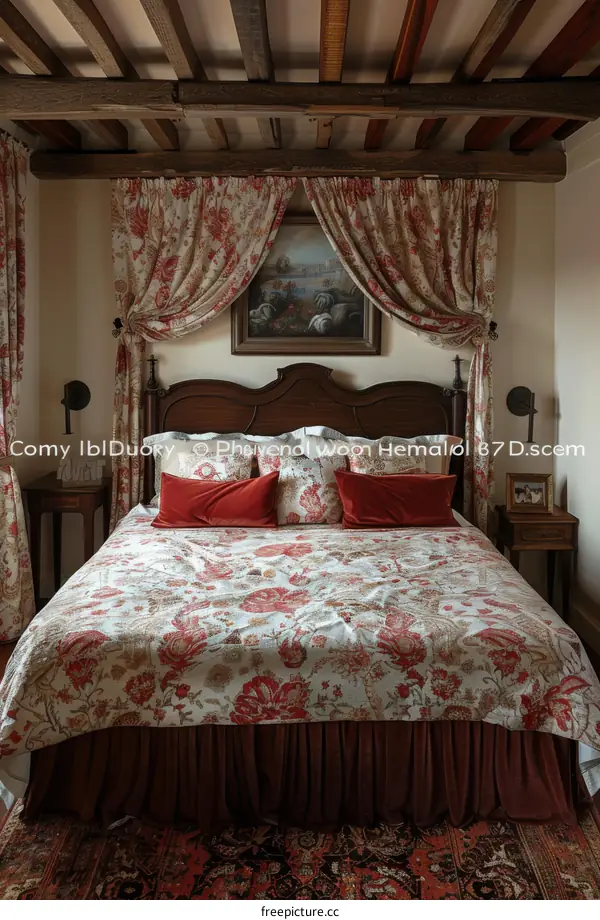 Rustic French Country Bedroom with Floral Bedding