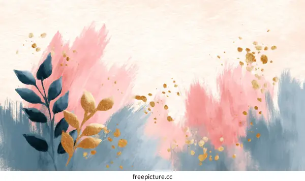 Abstract Floral Watercolor Painting with Gold Accents