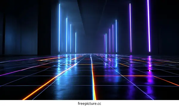 Neon Light Corridor Futuristic Interior Design