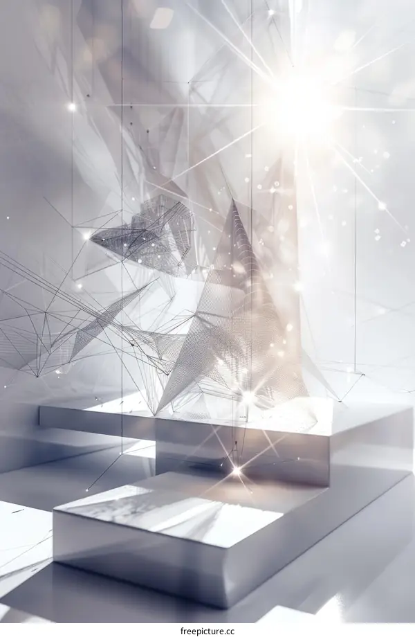 Abstract 3D rendering of a geometric shape with a glowing light