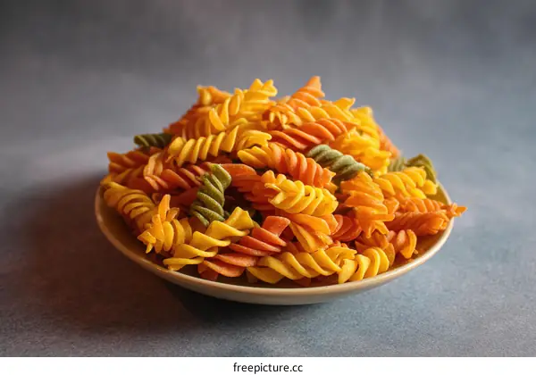 Colorful Spiral Pasta in a Plate