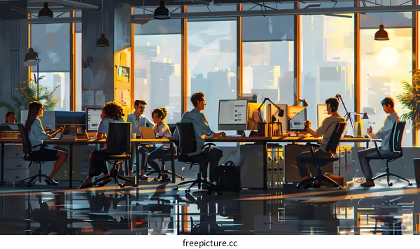 A group of people working in an office