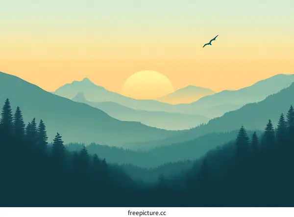 Sunrise Over Mountain Landscape Illustration