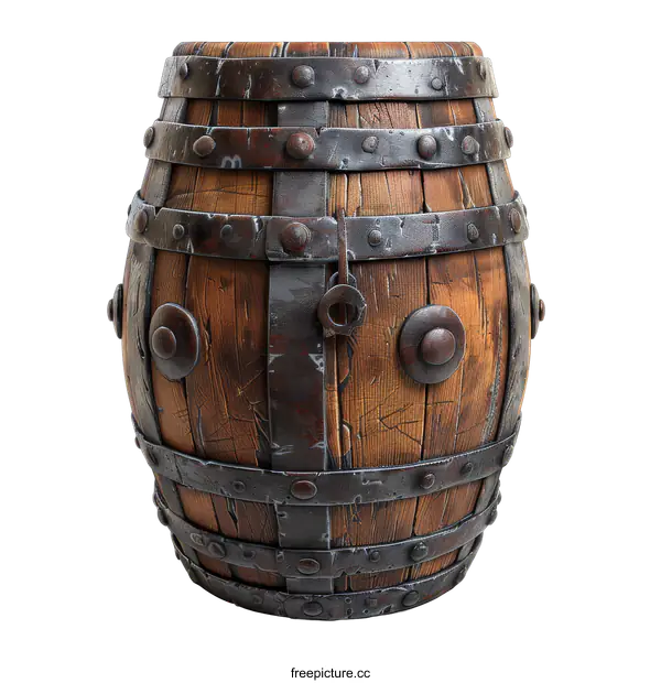 [Transparent Background PNG]An old wooden barrel with metal hoops