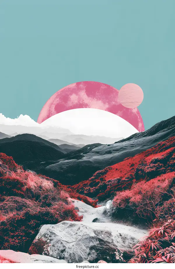 Pink Moon Over Mountains Collage