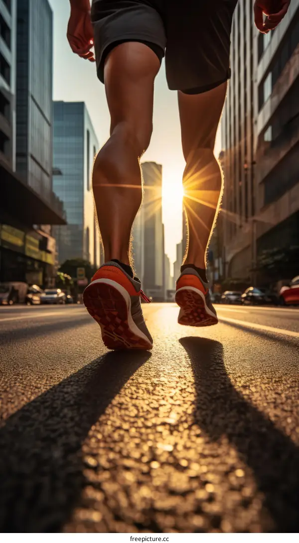 Man running in the city at sunset