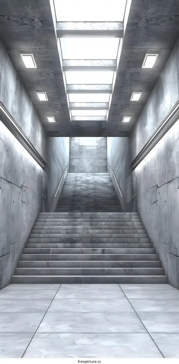 Concrete Staircase With Skylight In Modern Architecture