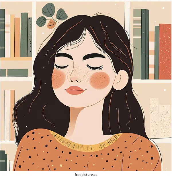 Woman with closed eyes and freckles, illustration