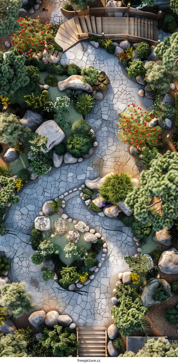 Enchanting Aerial View of a Japanese Zen Garden