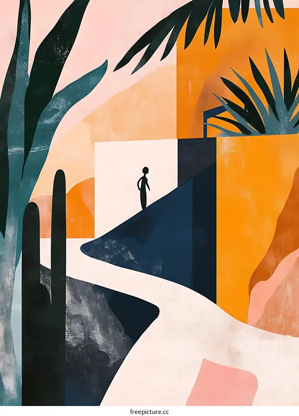 Abstract Art of a Person Walking on a Path