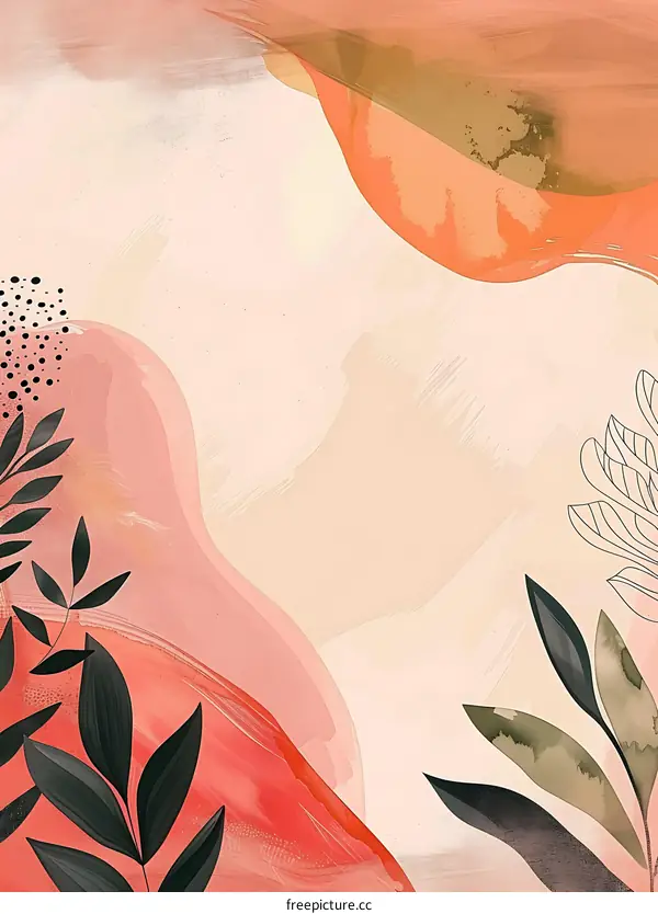 Abstract Floral Watercolor Background with Peach and Orange Hues