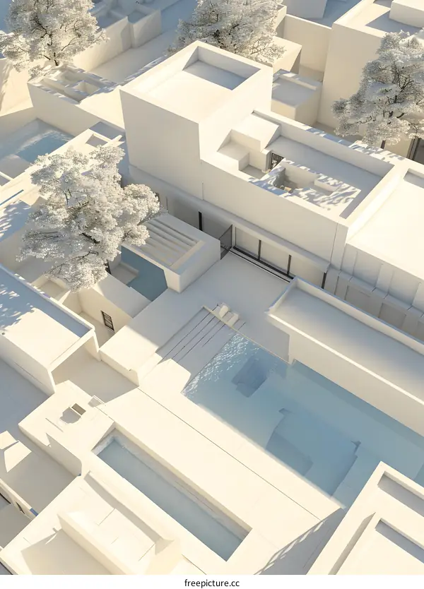 Modern White Building Rooftop Pool Design