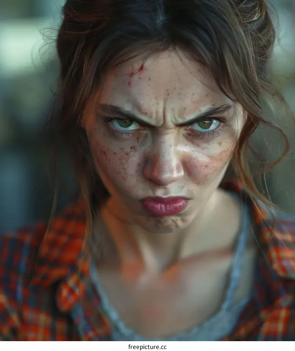 Close Up Portrait of a Woman with Angry Expression