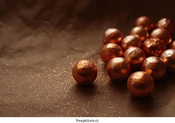 Copper-Colored Balls on Brown Background