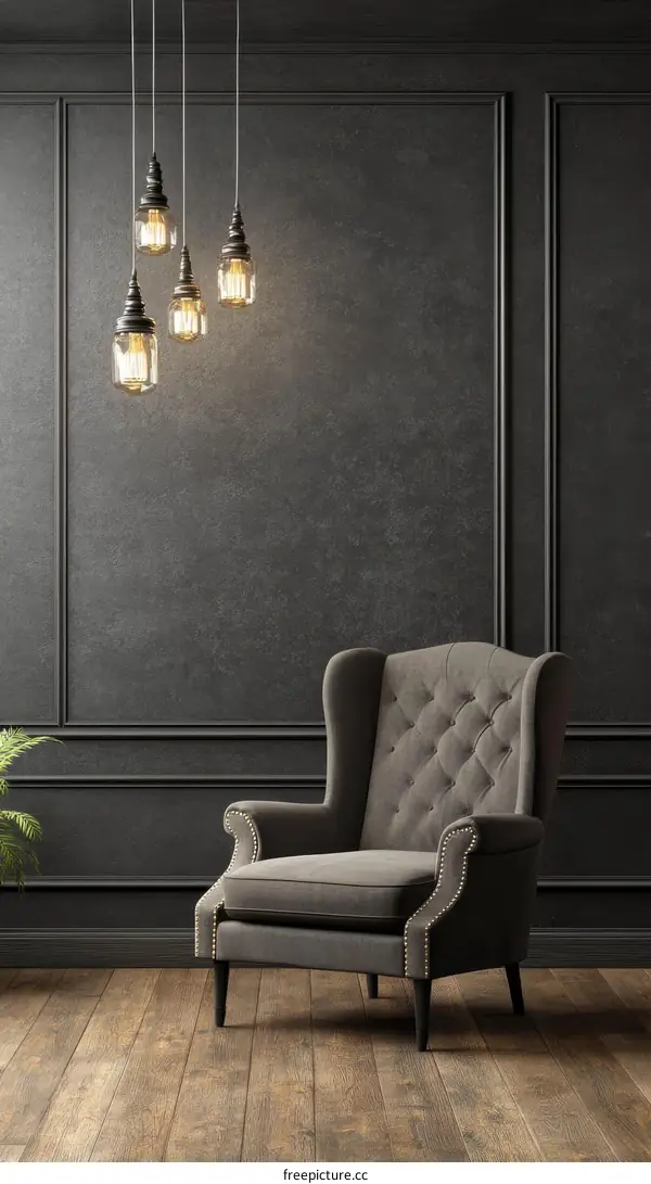 Modern Vintage Dark Gray Wingback Chair Interior Design