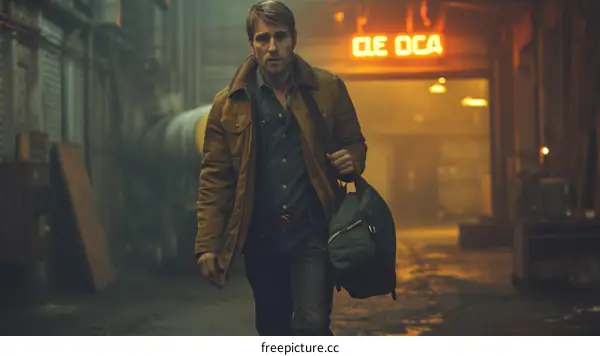 A man walking down a dark alleyway