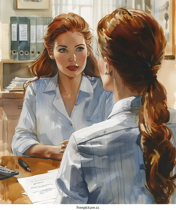 Two Women Sitting at a Desk in a Business Meeting