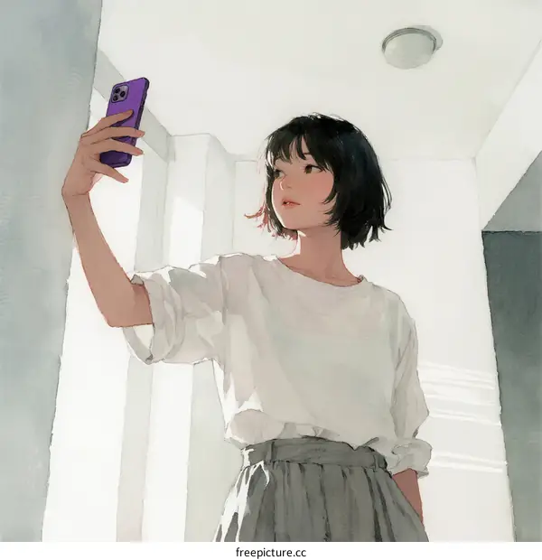 A Young Woman Taking a Selfie in a Bright Indoor Space