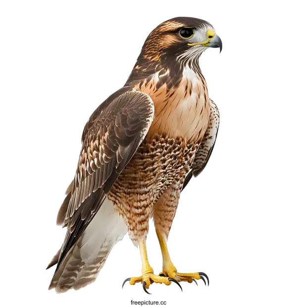 [Transparent Background PNG]Close Up Of A Brown And White Hawk With Yellow Talons
