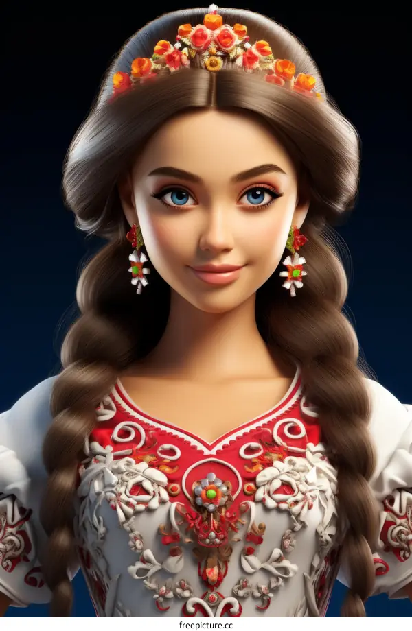 Portrait of a beautiful young woman in a traditional Russian headdress