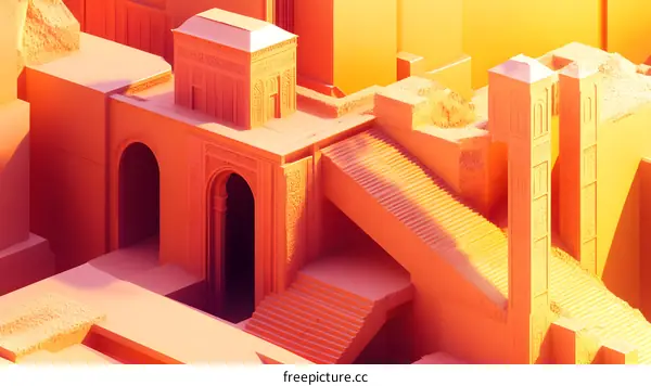 Abstract Orange 3D Render of an Ancient City