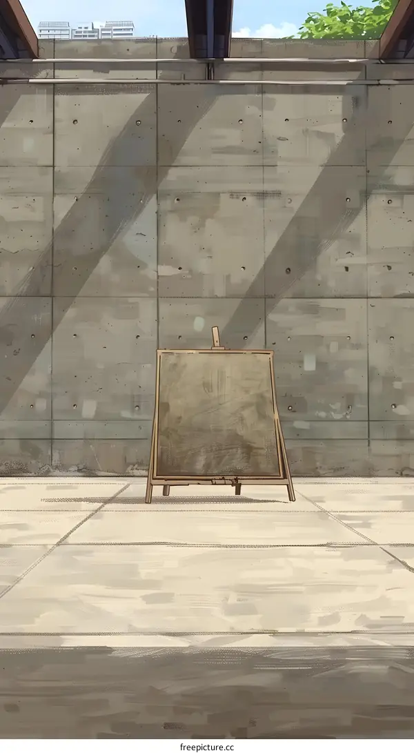 Blank Signboard Against Concrete Wall
