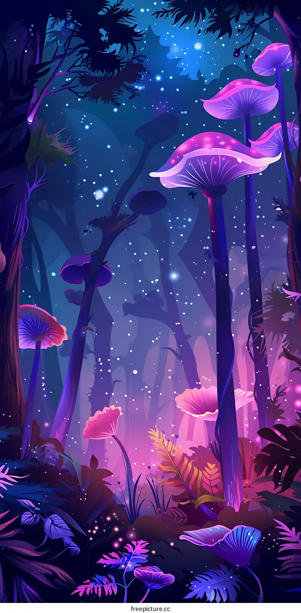 Fantasy Forest With Glowing Mushrooms