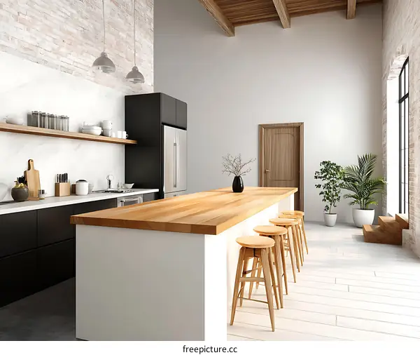 Modern Industrial Kitchen Island with Bar Stools