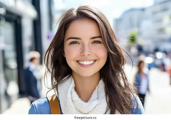 Smiling Woman Outdoors in City